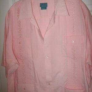 Tropi-Cool by Haband Coral Pink Guayabera Shirt Men's 3XL